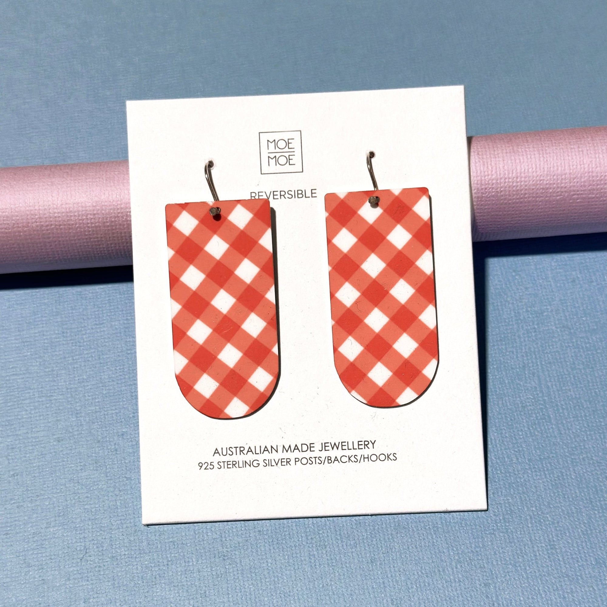 Red Gingham Large Tab Earrings