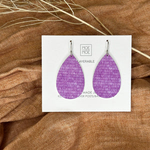 Sketched Purple Medium Tear Drop Earrings