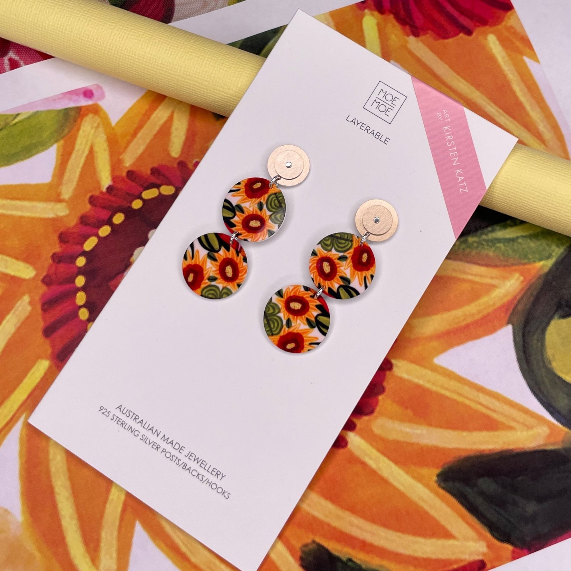 Kirsten Katz Sunflower Layered Tria Circle Stud Earrings