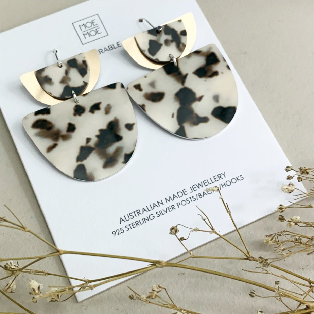 Ivory Tortoise Layered Double Bell Drop Earrings