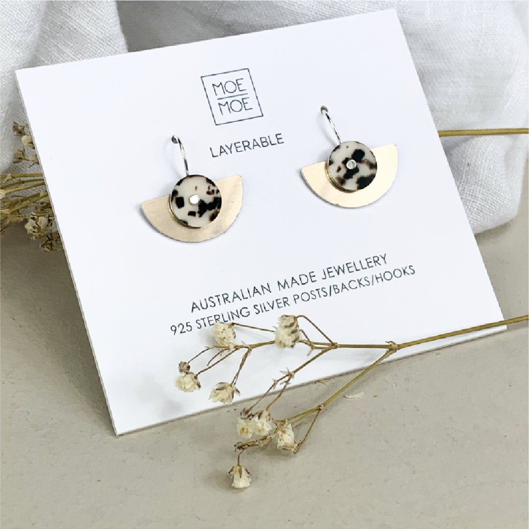 Ivory Tortoise Layered Small Moon Drop Earrings